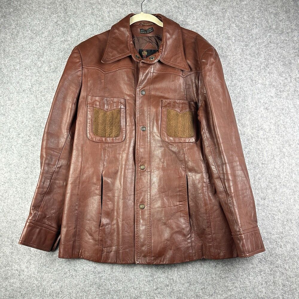 Vintage Anderson-Little Jacket Mens 42 Brown Leather Western Snap 70s READ*